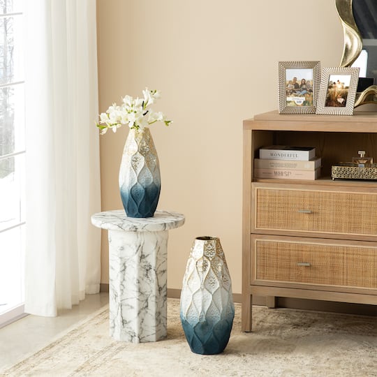Glitzhome® Abstract Ombre Blue & Gold Metal Floor Vases Set